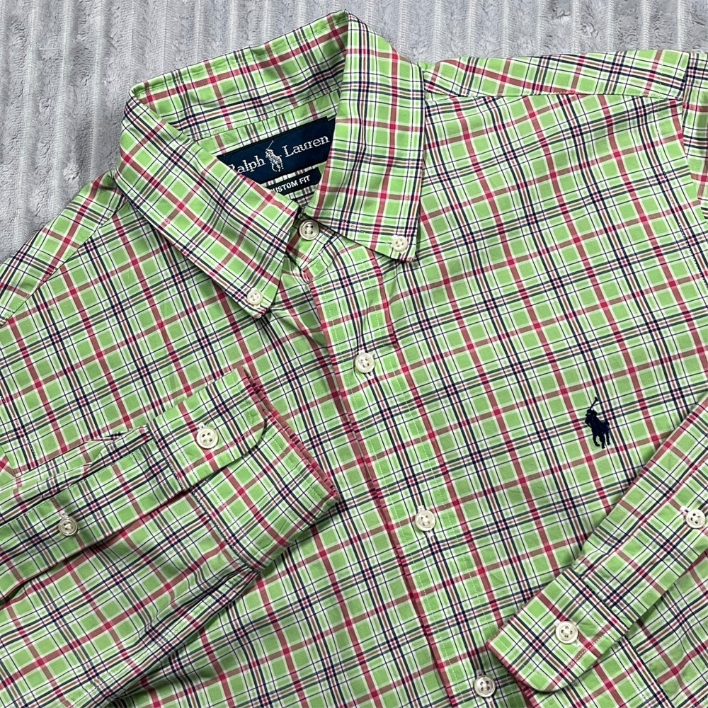 Ralph Lauren Custom Fit Shirt Men's S Colorful Plaid Preppy Career Office Casual